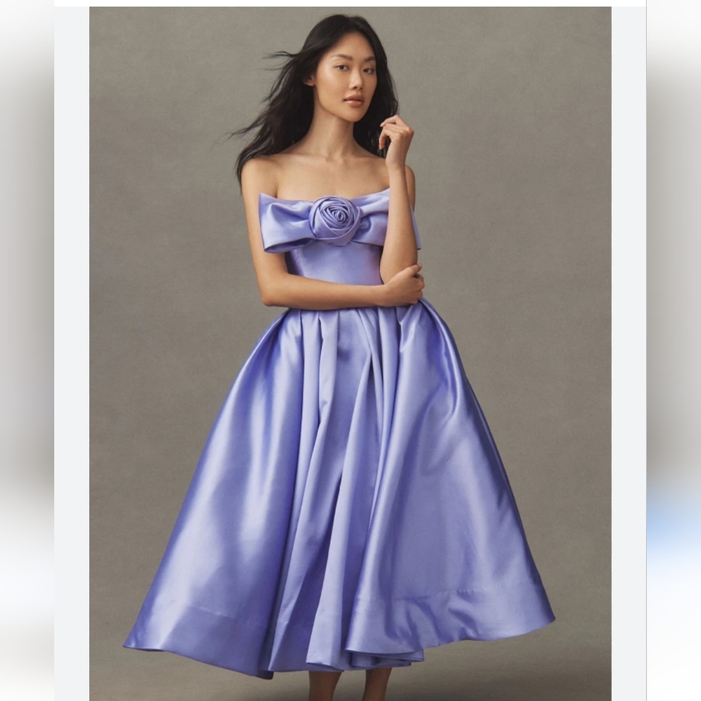 Hutch Siriana Rosette Bow-Tie Satin Strapless Midi Dress